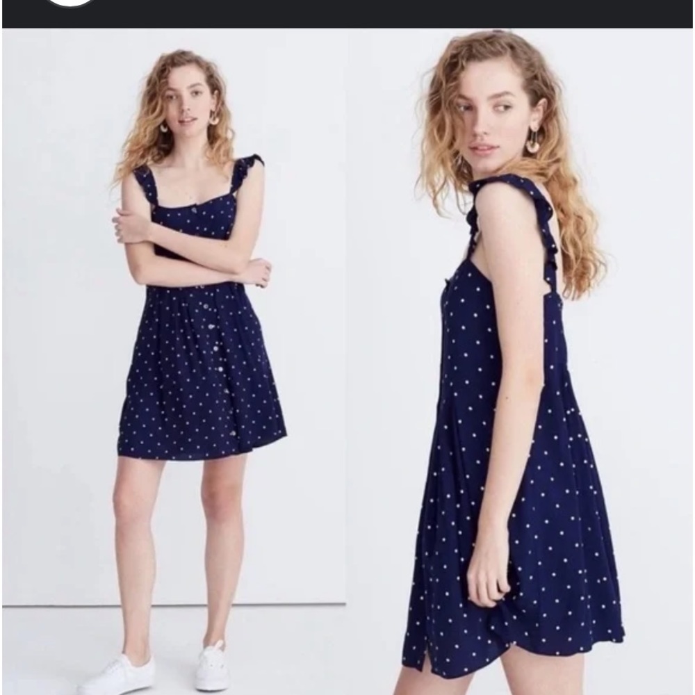 Madewell Ruffle Strap Button Down Polka Dot Dress Size 6 viscose 19